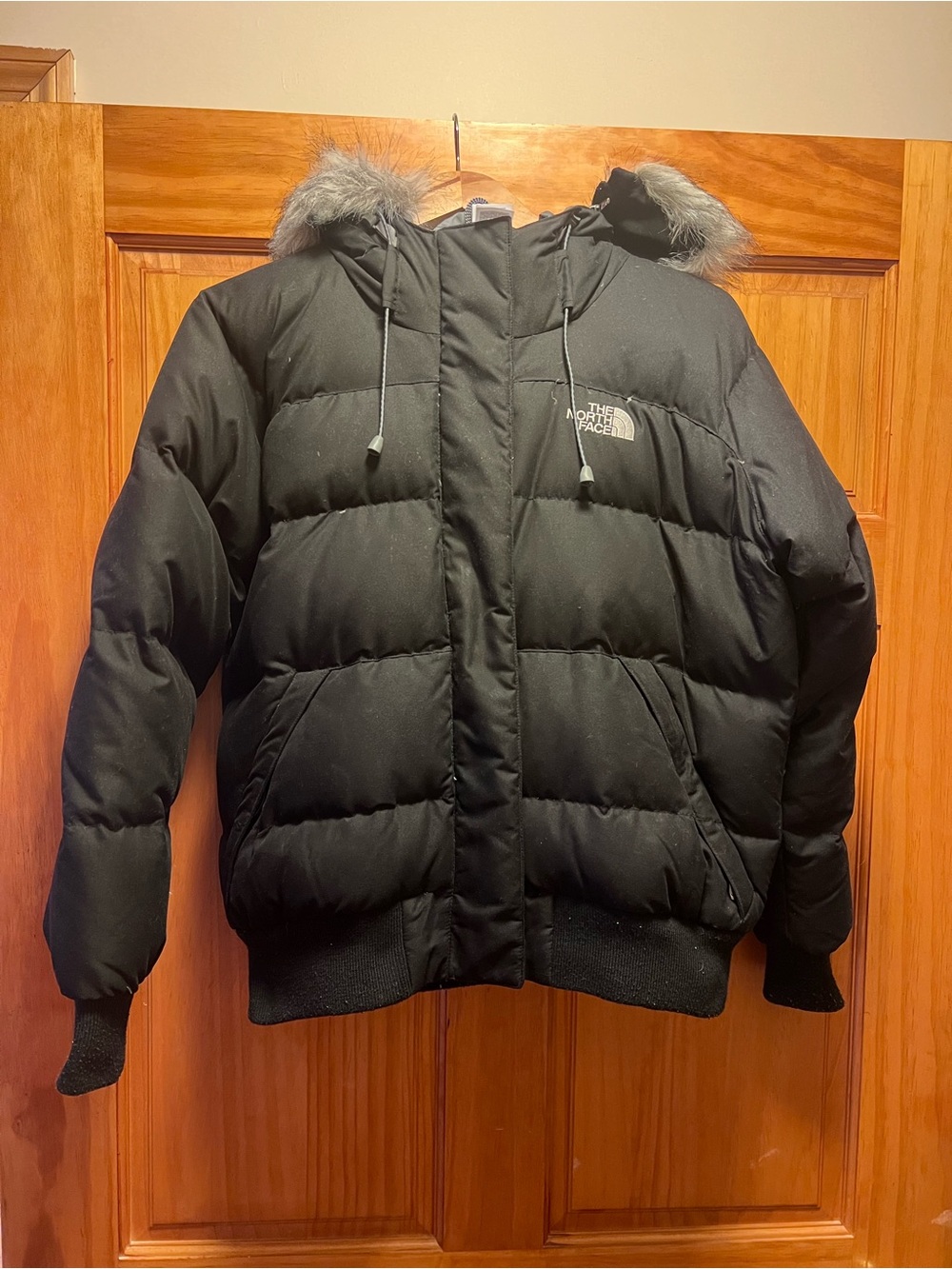 Woman's Small North Face Black Puffer Jacket with Faux Fur Hood